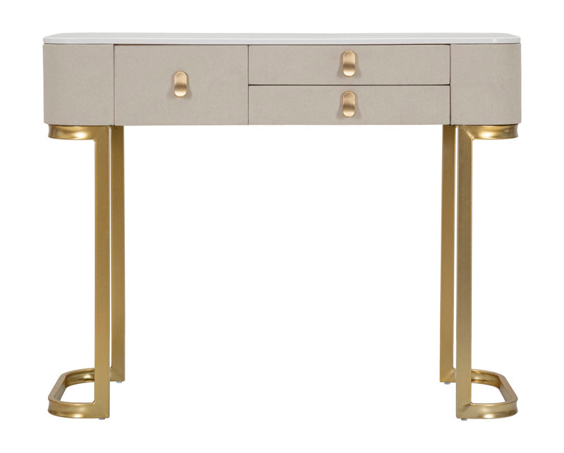 Console Fissa 3 Cassetti Beauty 100x80x40 cm in Legno MDF e Metallo Crema/Oro
