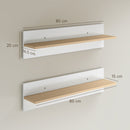 Set 2 Mensole da Parete 80x16,5x20 cm in Legno Bianco e color Legno      