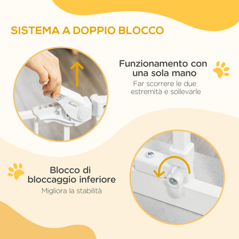 Cancelletto di Sicurezza per Cani con Porta Piccola Montaggio a Pressione Chiusura Automatica 74-80x91,4 cm Bianco