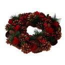 Coroncina con pigne e fiori rosso scozzese cm Ø33xh8