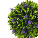 Set 2 Piante Artificiali Ø24x60 cm Verdi a Sfera con Fiori di Lavanda e Vaso con Muschio e Cemento    