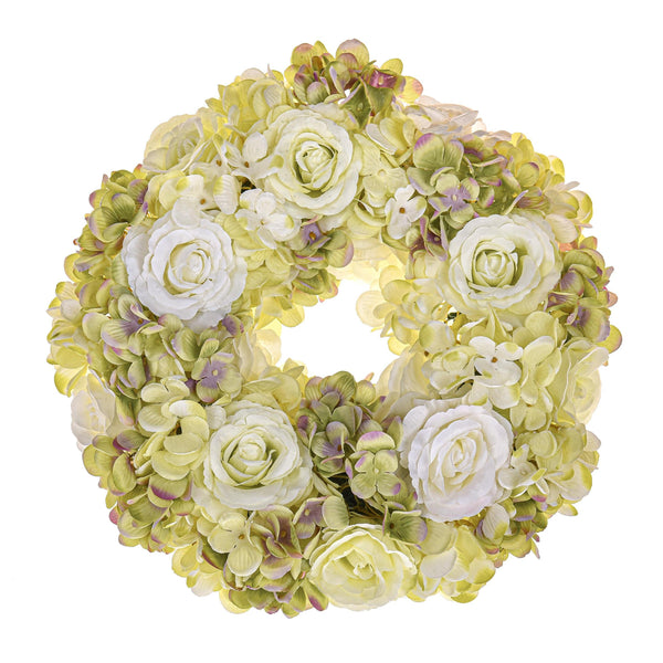 prezzo Couronne artificielle avec des fleurs de rose et d'hortensia