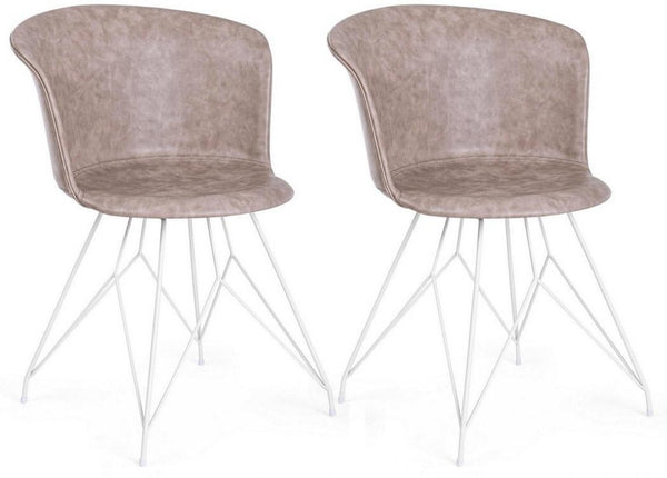 sconto Lot de 2 Chaises 56x54x76 cm en Simili Cuir Blanc et Beige
