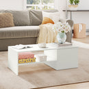 Tavolino da Caffè 110x52x36 cm con Piano Scorrevole e Ripiano Aperto e a Scomparsa in Legno Bianco      