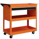 Carrello Porta Attrezzi con Manico Laterale 3 Ripiani e Cassetto 82x35x76 cm in Acciaio Arancione 