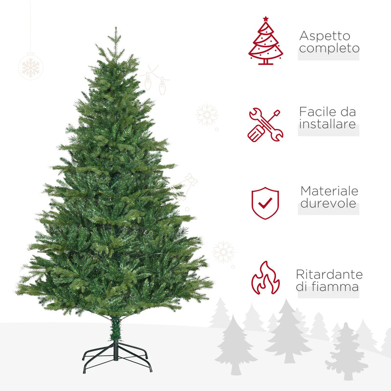 Albero di Natale Artificiale H180 cm 1443 Rami con Decori e Base in Metallo Verde