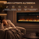 Camino Elettrico da Incasso o Parete 170x15,8x45 cm 1500 W con Timer 24 Ore Fiamma Regolabile e Cristalli      