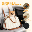 Seggiolino Auto per Cani Piccoli con Guinzaglio e Base Antiscivolo Convertibile in Borsa in Tessuto Oxford Crema      