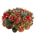 Set 2 Porta Candela con Sfere Decorative e Bacche Ø22 cm Rosso