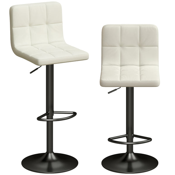 Set 2 Sgabelli da Bar 39,5x44x88-110 cm Regolabili con Poggiapiedi in Pelle PU e Acciaio Crema acquista
