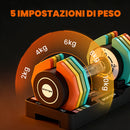 Set Manubri Pesi Regolabili e Antiscivolo 2-10 kg con Base 29,5x13,6x13,6 cm in Acciaio Multicolore      