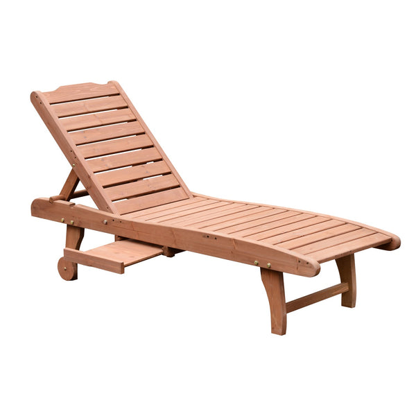 sconto Transat de jardin 182x60x35 cm avec roues et plateau en bois amovible