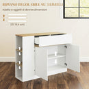 Credenza Cucina 105x30x81,5 cm con 2 Ante Ripiano Regolabile 2 Cassetti e 3 Scomparti Aperti in Truciolato e MDF Bianco      