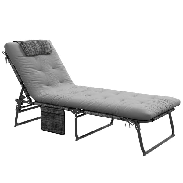 prezzo Lettino da Giardino Pieghevole e Reclinabile con Tasca Laterale 68x189x30 cm Nero e Grigio