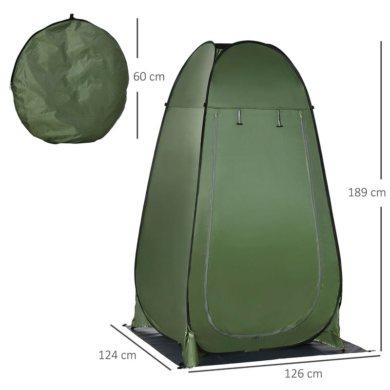 Tenda da Doccia Pop Up Impermeabile 126x124x189 cm con Porta a Cerniera Verde Scuro   
