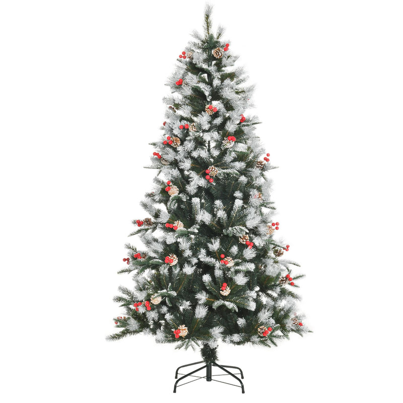Albero di Natale Artificiale Innevato 180 cm 678 Rami con Bacche Rosse e Pigne Verde