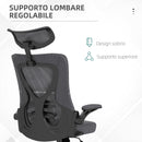 Sedia Poltrona Direzionale da Ufficio 65x64x120-130 cm in Tessuto a Rete Grigio Scuro