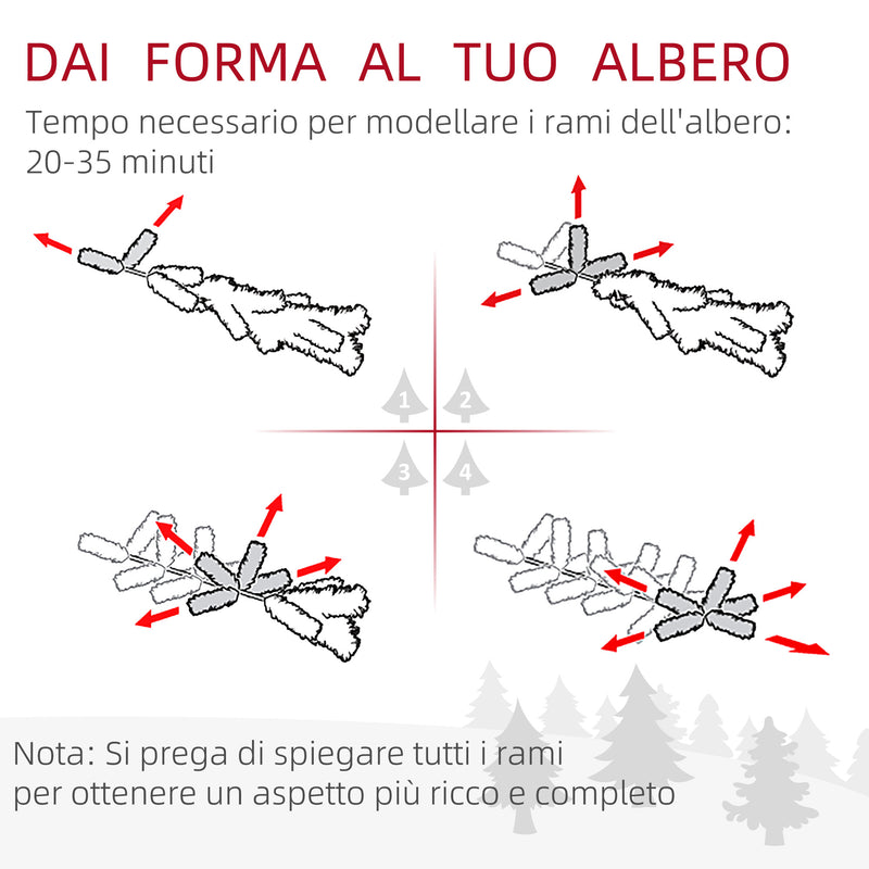 Albero di Natale Innevato Slim 180 cm 492 Rami Effetto Neve in PP e Acciaio Inox Verde  