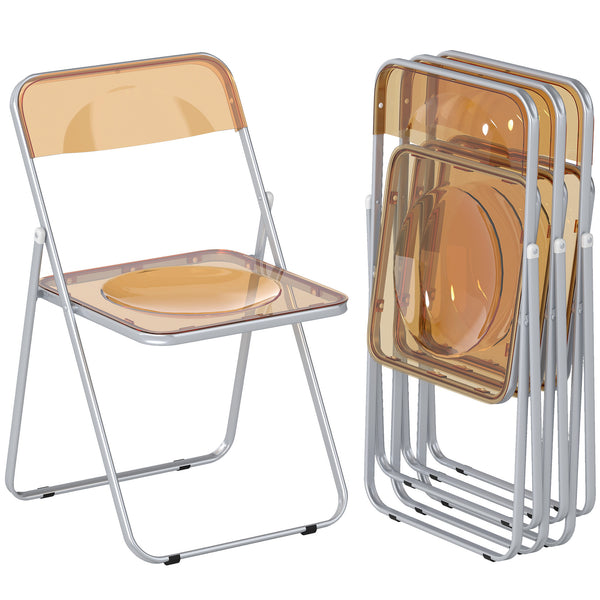 Set 4 Sedie Pieghevoli Salvaspazio 47x48x75 cm in Acciaio e Acrilico Arancione sconto
