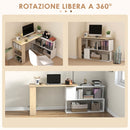 Scrivania Angolare con Piano Girevole a 360° e 5 Ripiani 120x110x74,5 cm in Truciolato Color Legno Bianco      