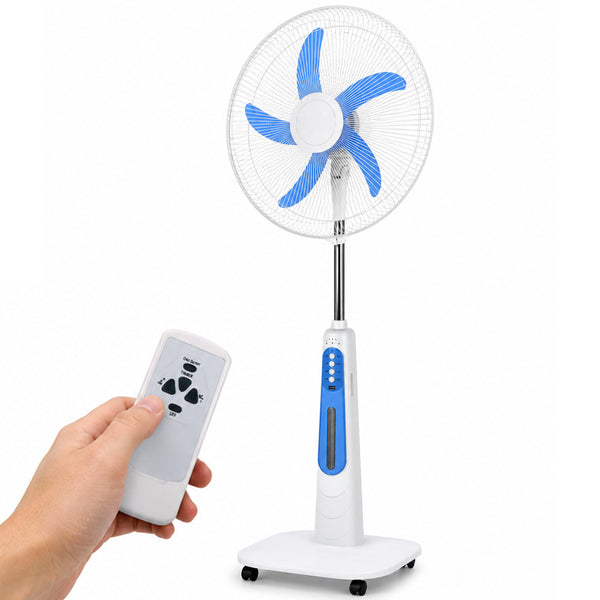 Ventilatore a Piantana Ricaricabile Ø45 cm con Telecomando e 4 Velocità 55W con Ruote Bianco e Blu prezzo