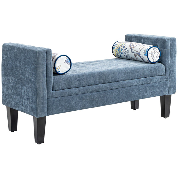 acquista Panca Fondoletto Braccioli Trapuntati e 2 Cuscini 115,5x45x56 cm in Ciniglia e Legno Grigio-Blu e Nero