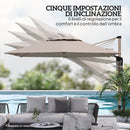 Ombrellone a Sbalzo Inclinabile con Manovella 415x293x270 cm con Base a Croce Kaki   