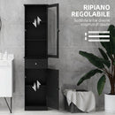 Mobile Colonna Bagno Salvaspazio 40x27x171,5 cm con Armadietto Cassetto e Ripiani in MDF Nero      
