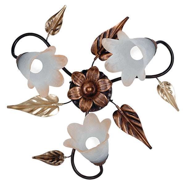 acquista Plafonnier 3xE14 Cuivre Brun Cadre Blanc Ambre Shaded Verre E-Energy Giulia