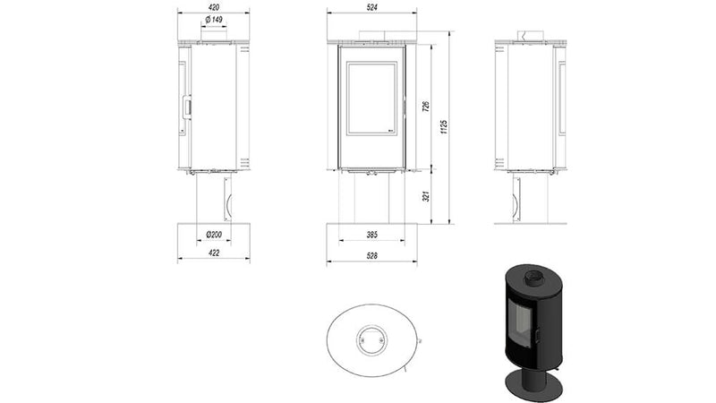 Stufa a Legna 5,5/10,5KW Piastrellata in Acciaio Flig Springfield Plus Nera
