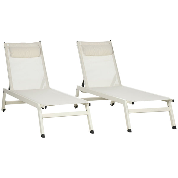 Set 2 Lettini Prendisole da Giardino 55x195x30 cm in Alluminio e Poliestere Beige sconto