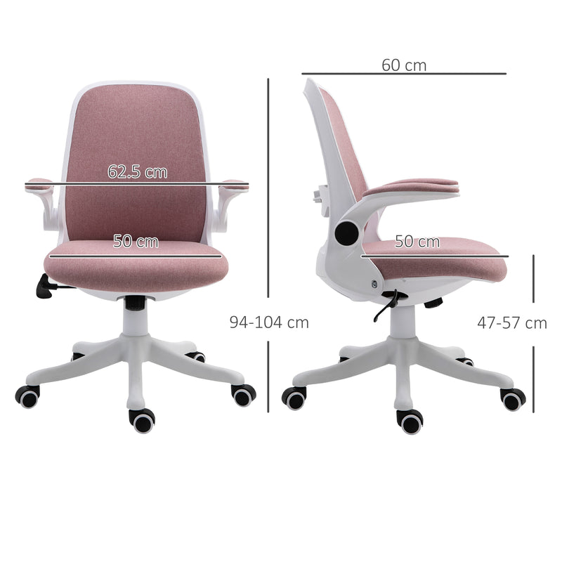 Sedia da Ufficio Ergonomica Altezza Regolabile 62,5x60x94-104 cm in Tessuto Effetto Lino Bianco e Rosa  