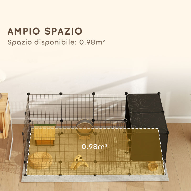 Gabbia Recinto per Piccoli Roditori Modulabile con Cassette Rialzate Nero  
