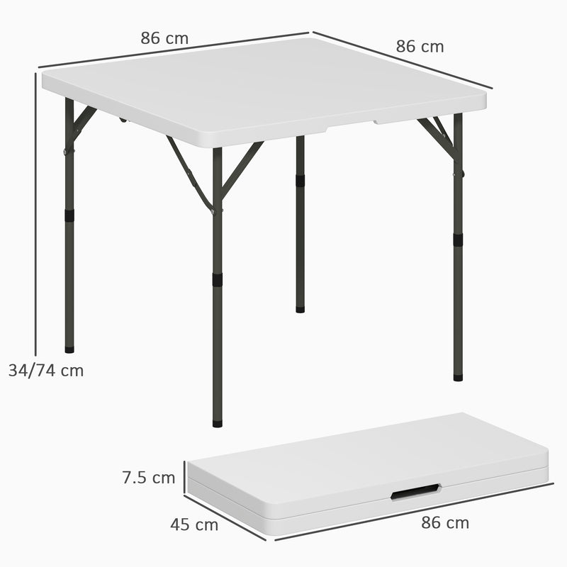 Tavolo da Campeggio 86x86x74 cm Pieghevole con 2 Altezze Regolabili in HDPE e Metallo Bianco   