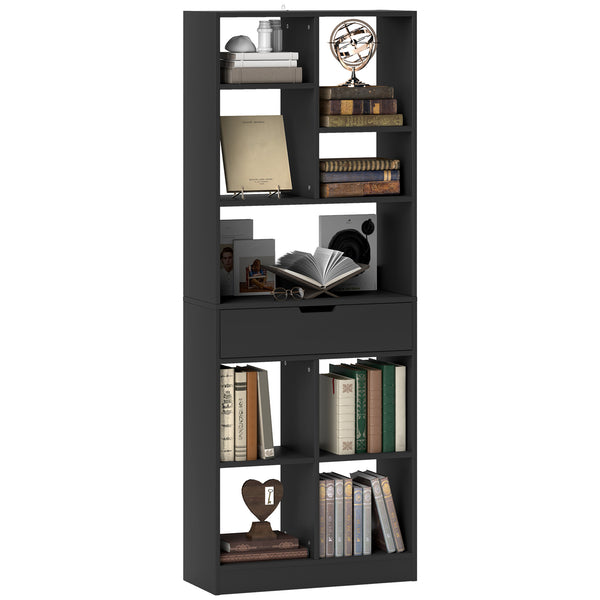 Libreria Moderna 60x26x158 cm con Cassetto Centrale e Kit Antiribaltamento in Legno Nero online