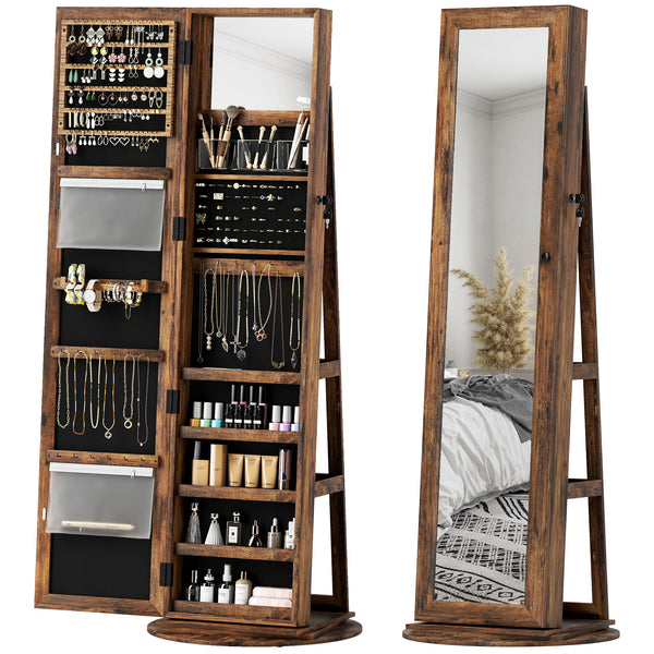 Specchio Portagioie 3 in 1 Girevole a 360° e Autoportante 55x55x161 cm in MDF Marrone Rustico sconto