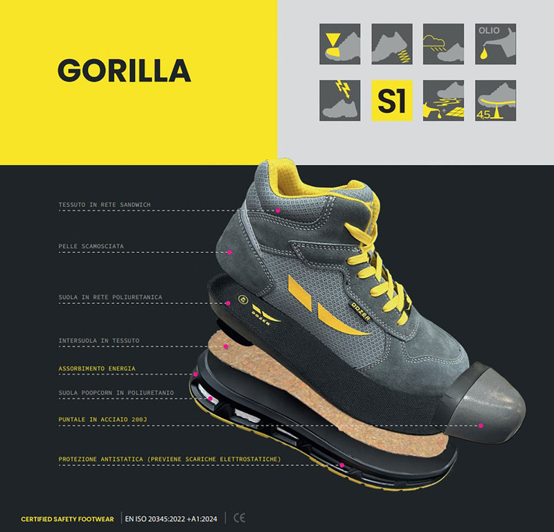 Scarpe Antinfortunistiche Alte Dozer Gorilla S1 Scamosciate Grigio