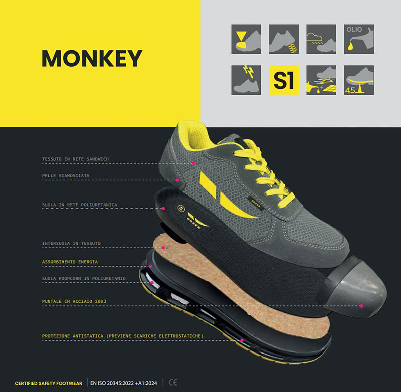 Scarpe Antinfortunistiche Basse Dozer Monkey S1 Scamosciate Grigio