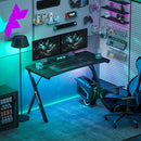 Scrivania Gaming 120x60x75 cm con Luci LED RGB Gambe a K in Legno e Acciaio Nero 