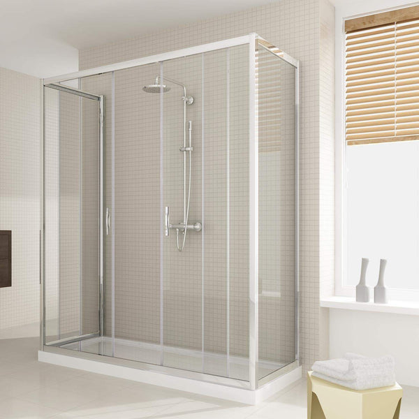 sconto Cabine de Douche 3 Côtés 2 Portes Coulissantes En Cristal Transparent 6mm H198 Fosterberg Viborg Trio Différentes Tailles