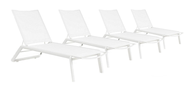 Set 4 Lettini Prendisole da Giardino 67x194x95h cm Cruise con Ruote Bianco 