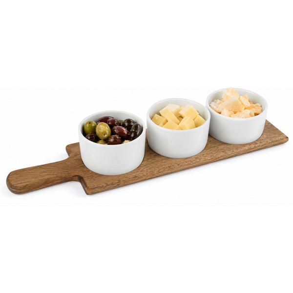 Vassoio Aperitivo da Portataa 36,5x10 cm in Legno Ciotole Ciotoline in Ceramica Bianco prezzo