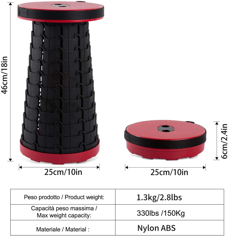 Sgabello Poggiapiedi Telescopico Pieghevole Nero e Rosso
