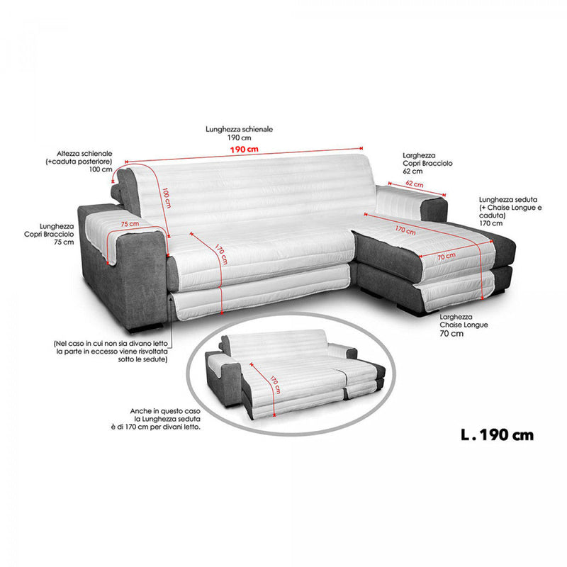 Copridivano Trapuntato in Microfibra con Penisola Destra Bianco