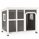Cuccia per Cani di Taglia Piccola e Media 90x62x71 cm con Finestrelle e Ingresso a Tenda in Legno di Abete Grigio Chiaro  