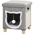 Cuccia a Casetta per Gatti 35,5x35,5x42,5 cm con Tiragraffi in MDF e Poliestere Crema e Grigio  