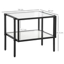 Tavolino 2 Ripiani 54x44x45,5 cm in Acciaio e Vetro Nero