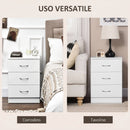 Comodino Camera da Letto 40x35x58 cm con 3 Cassetti Maniglie in Alluminio e Design Anti-Ribaltamento in Truciolato Bianco      