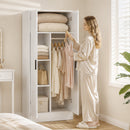 Armadio Slim 70x37x164 cm con Barra Appendiabiti e Ripiani in Truciolato Bianco      