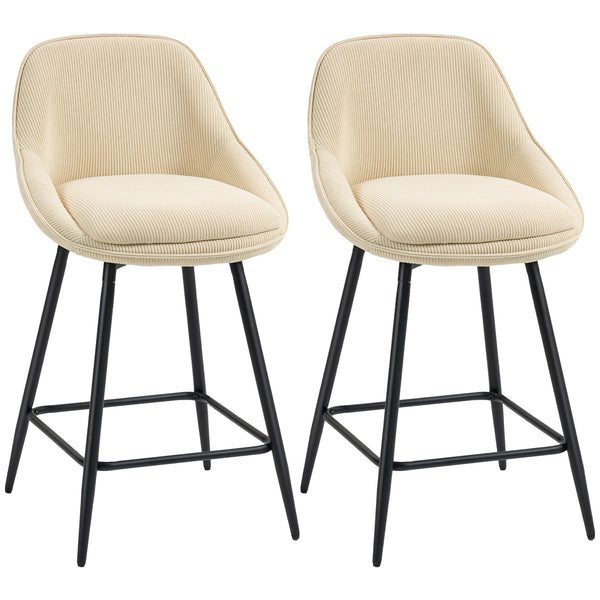 prezzo Set 2 Sgabelli Bar Girevoli 49x52x88 cm con Schienale e Braccioli Rivestimento in Velluto a Coste e Poggiapiedi Beige
